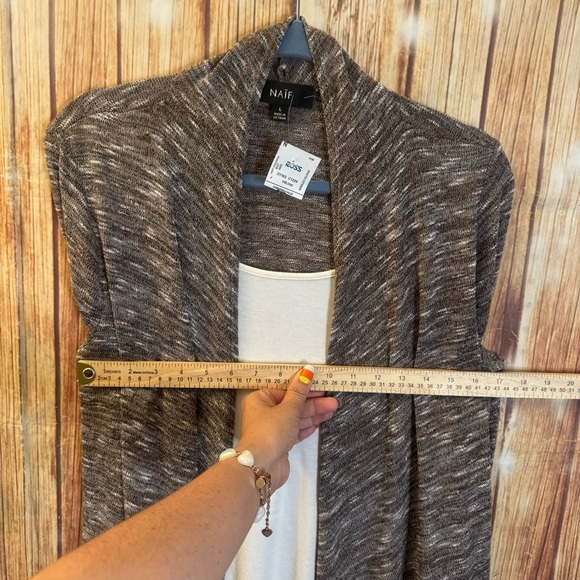 Naif Women Brown Lightweight Long Sleeve Open Front Cardigan Sweater Size Large - Picture 6 of 10